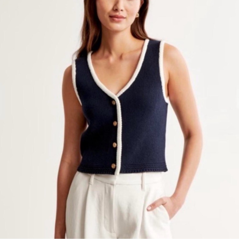 Abercrombie & Fitch Navy Sweater Vest with White and Gold Accents